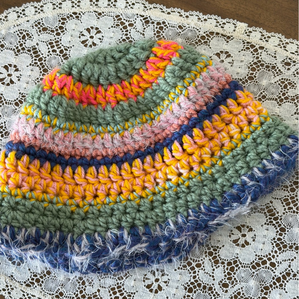 Handmade Kids Crochet Beanie - Multicolor (Green, Yellow, Pink, Blue)